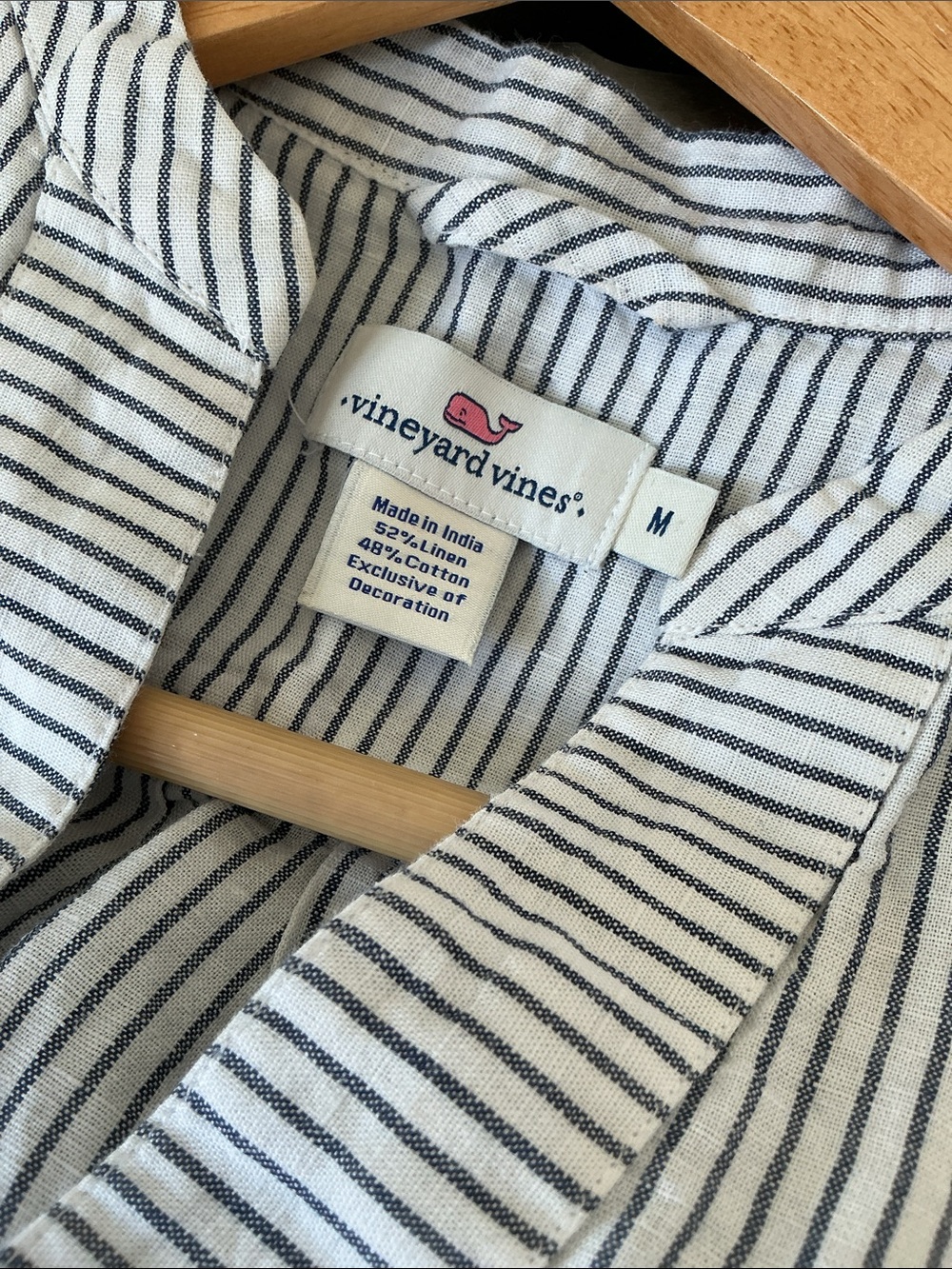 Vineyard Vines White & Navy Striped Split-Neck Linen Tunic - Picture 3 of 5